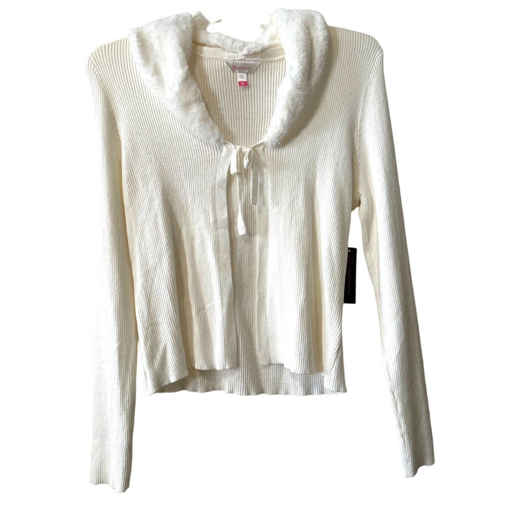 No Boundaries Juniors' Faux Fur Collar Cardigan Sweater White Size XXXL (21) NWT